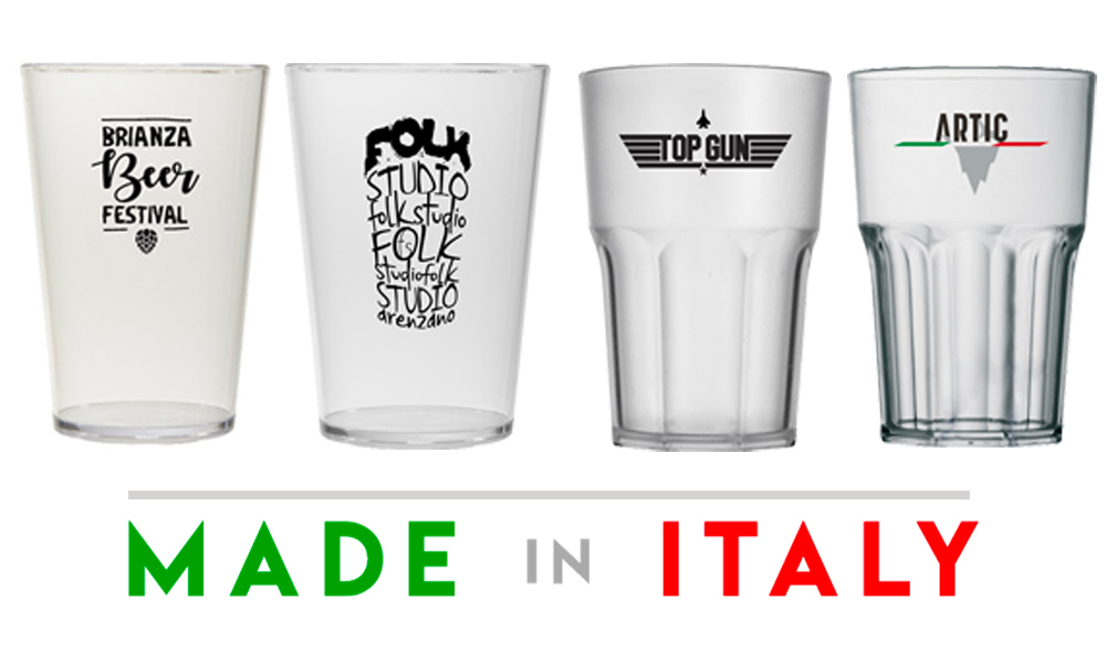 Bicchieri in plastica con logo produzione italiana